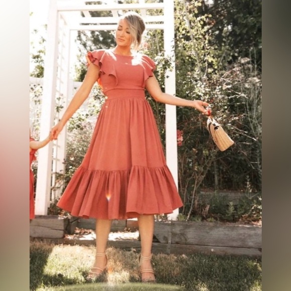 NWT Ivy City Co Clary Midi Dress Size XXL in Magnolia Pink Ruffle Flutter Sleeve - Picture 1 of 11